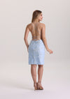 Light Blue Lace Appliques Square Neck Homecoming Dress