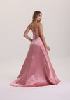 Illusion Plunging Neck Satin Prom Dress with Slit