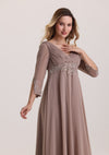 Elegant Lace Appliques Chiffon Mother of The Bride Dress with Sleeves