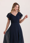 A Line Ruffle Cap Sleeves Lace Mother of The Bride Dress