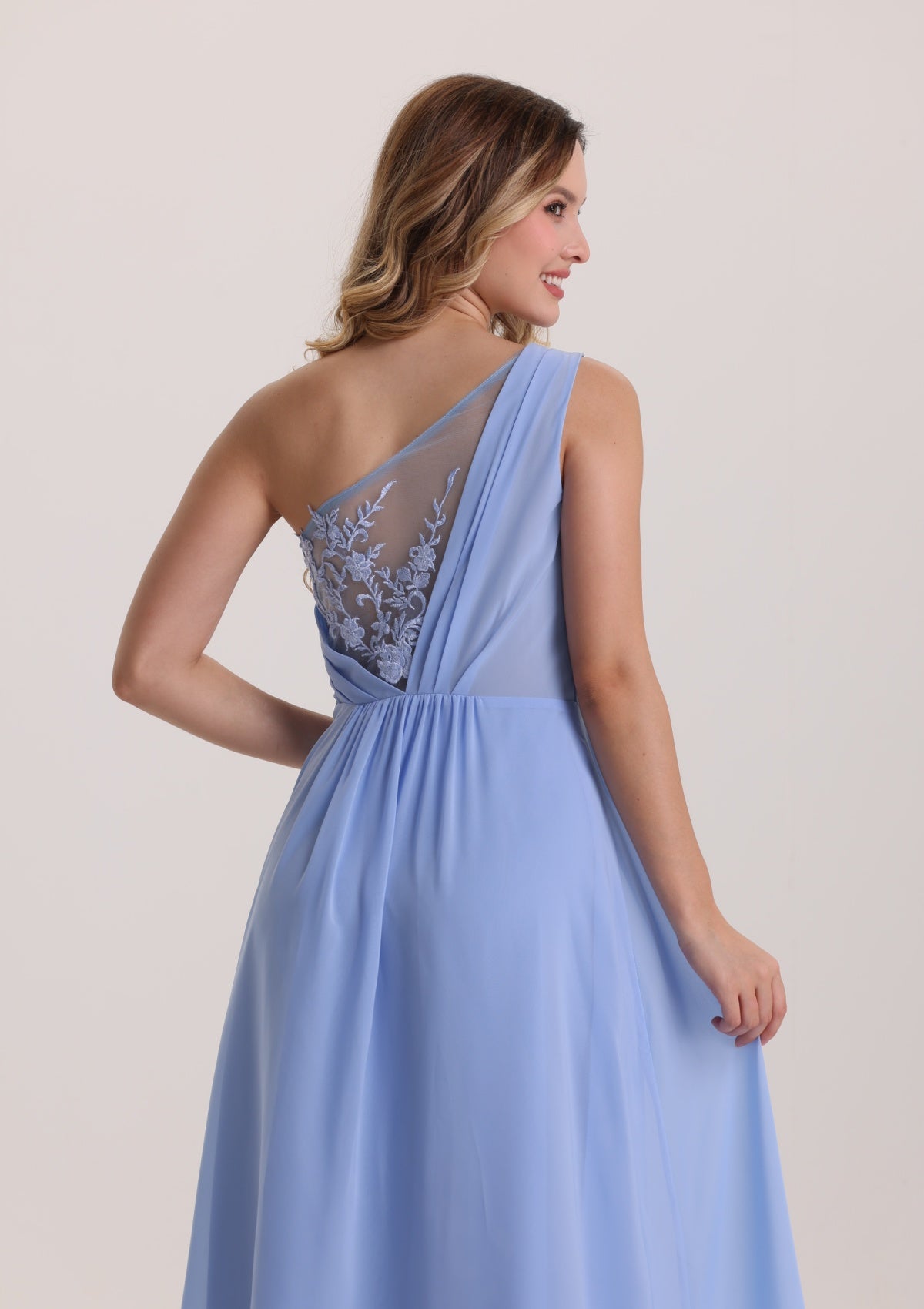 A Line Asymmetrical Neck Bridesmaid Dress with Slit