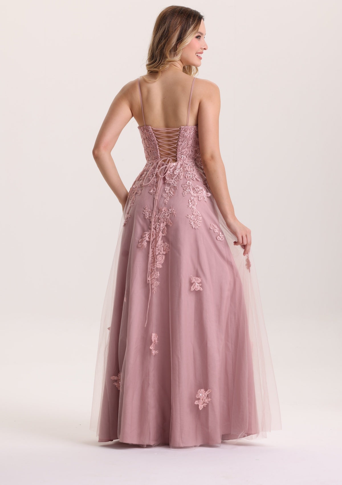 Romantic Lace Appliques V Neck Prom Dress