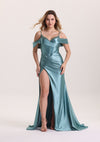 Designed Off Shoulder Corset Satin Prom Dress with Train