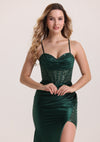 Elegant Sequin Pleated Satin Prom Dress with Train