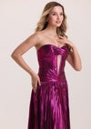 Metallic Cutout Pleated Purple Prom Dress with Slit