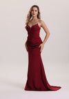 Luxury Red Beaded Pleated Satin Prom Dress with Slit