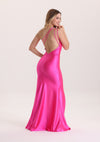 Sexy Asymmetrical Neck Cutout Satin Prom Dress with Slit