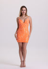 Orange V neck Sequin Appliques Short Homecoming Dress
