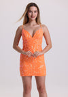 Orange V neck Sequin Appliques Short Homecoming Dress