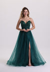 Luxury Beaded Sparkly Tulle Prom Dress with Slit