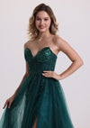 Luxury Beaded Sparkly Tulle Prom Dress with Slit