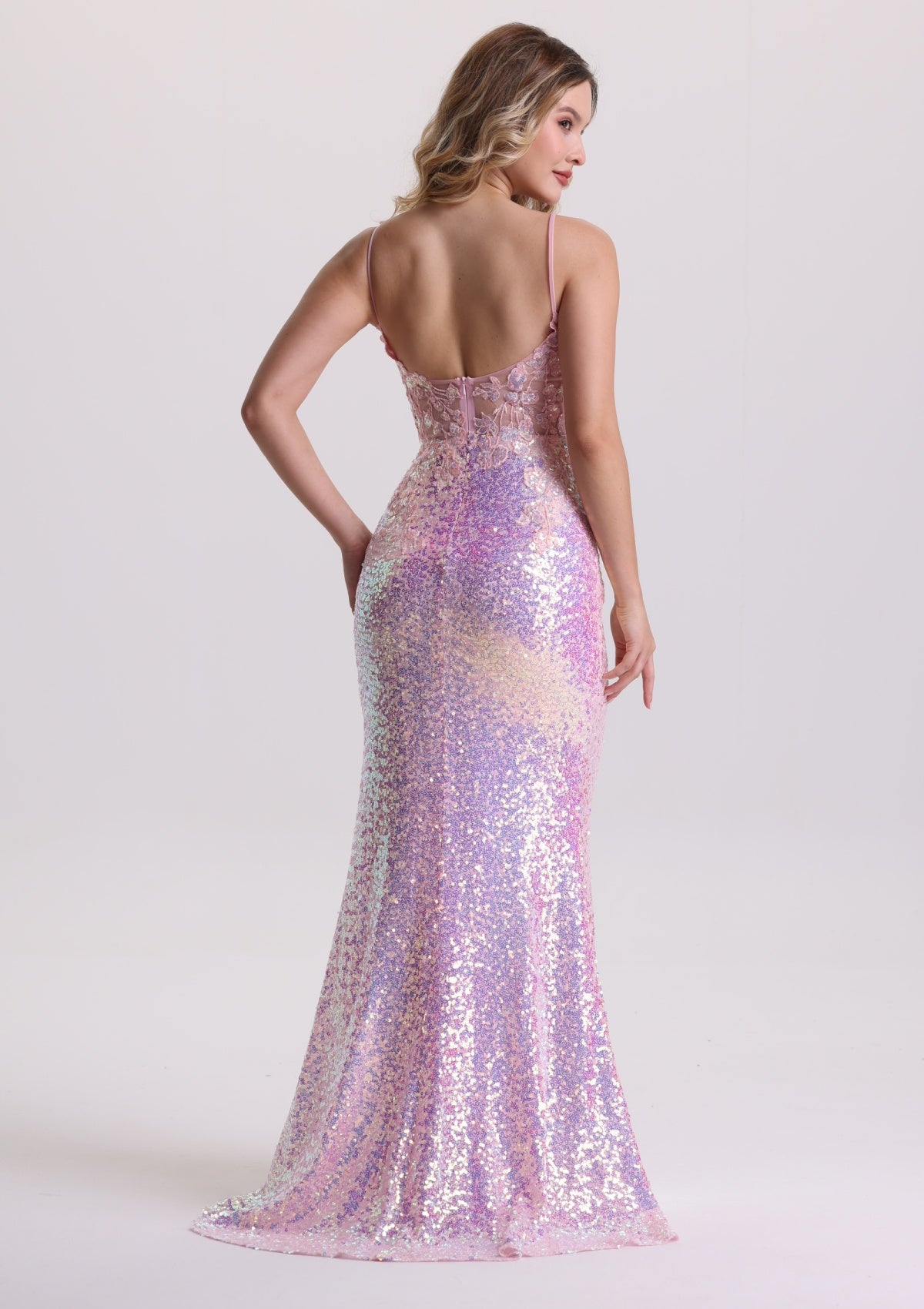 Mermaid Sleeveless Sequin Appliques Prom Dress with Slit