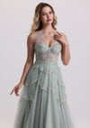 Dreamy Spaghetti Strap Corest Sequin Layered Tulle Prom Dress