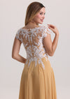 Elegant Lace Appliques Cap Sleeves Midi Dress