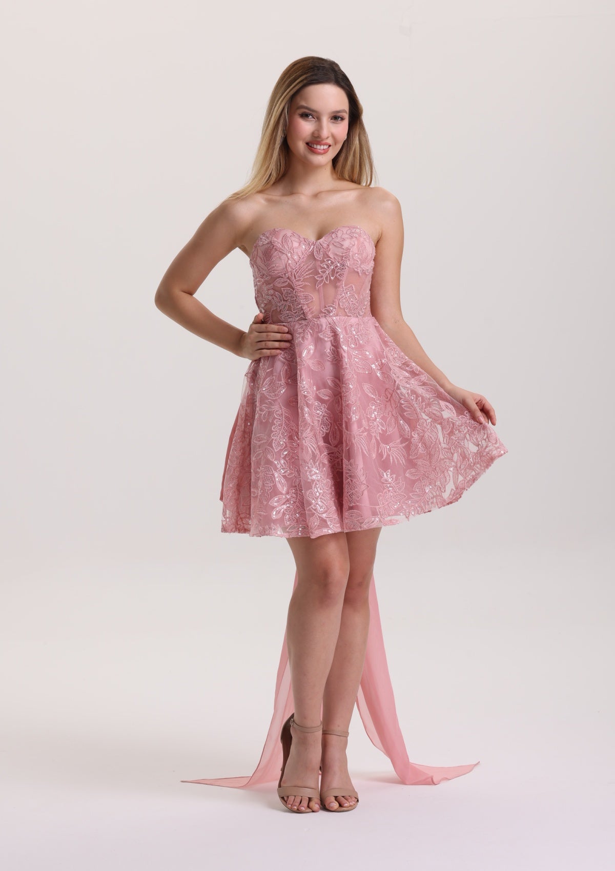 Romantic Sequin Appliques Short Prom Dress with Bow