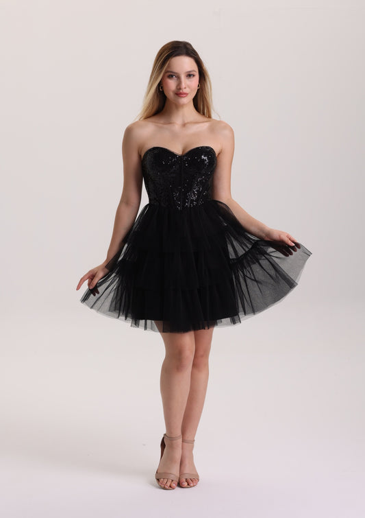 Elegant Sequin Corest Short Tulle Prom Dress