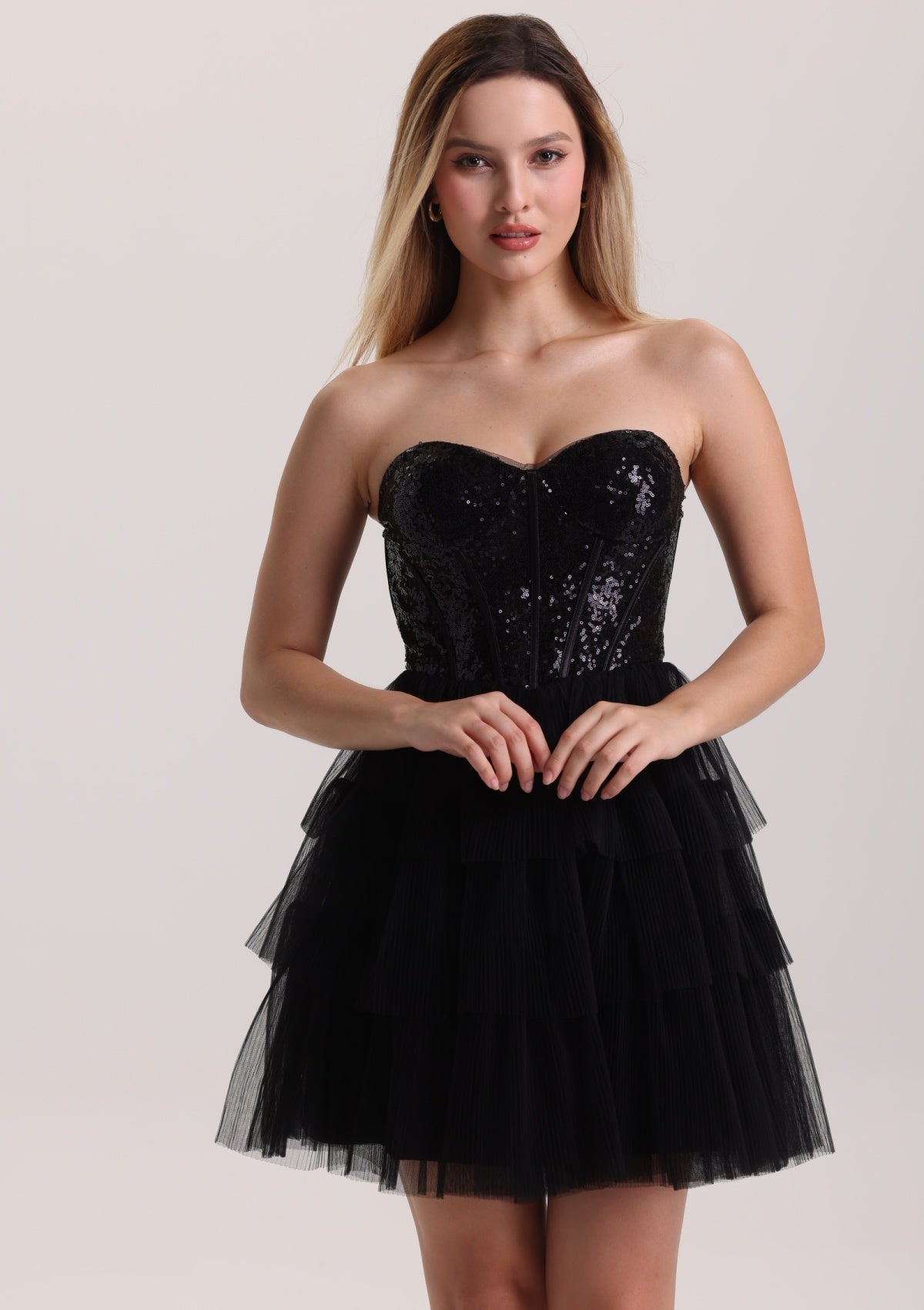 Elegant Sequin Corest Short Tulle Prom Dress