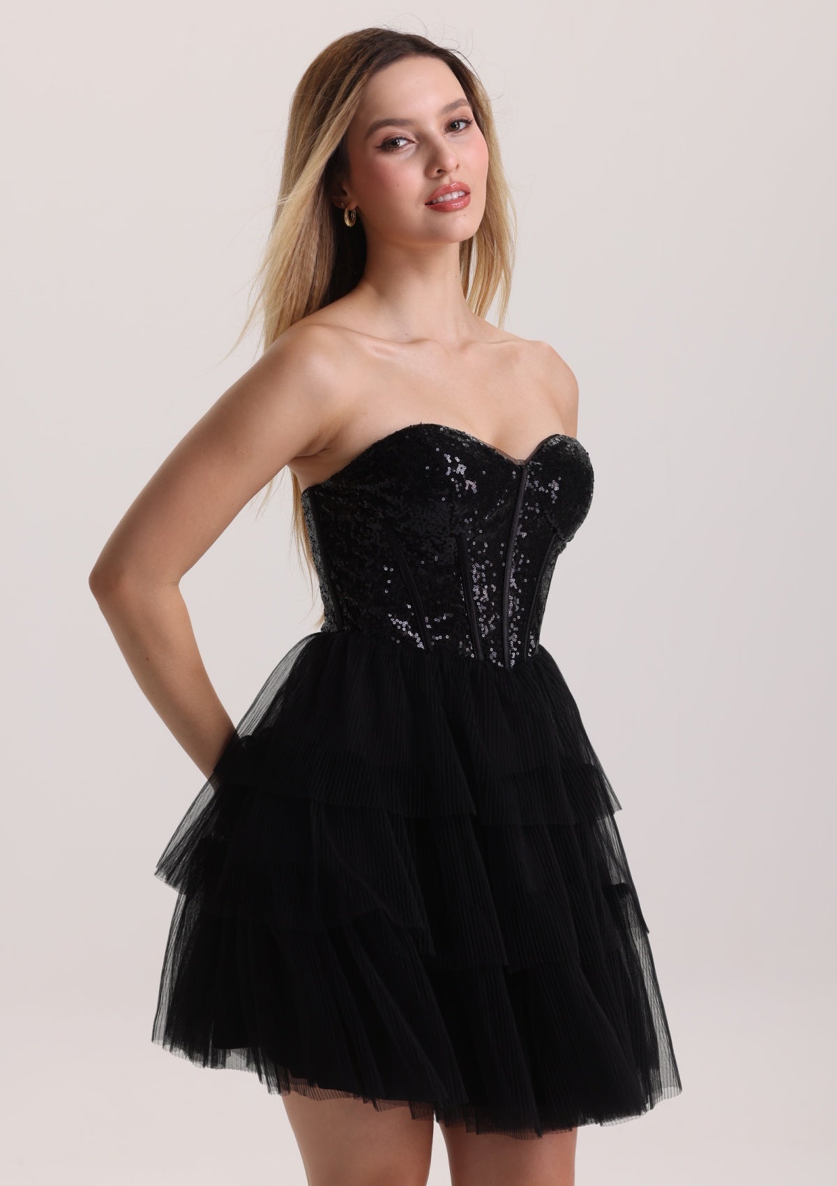 Elegant Sequin Corest Short Tulle Prom Dress