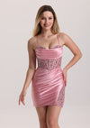 Chic Spaghetti Strap Pleated Corset Homecoming Dress