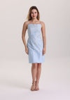 Light Blue Lace Appliques Square Neck Homecoming Dress