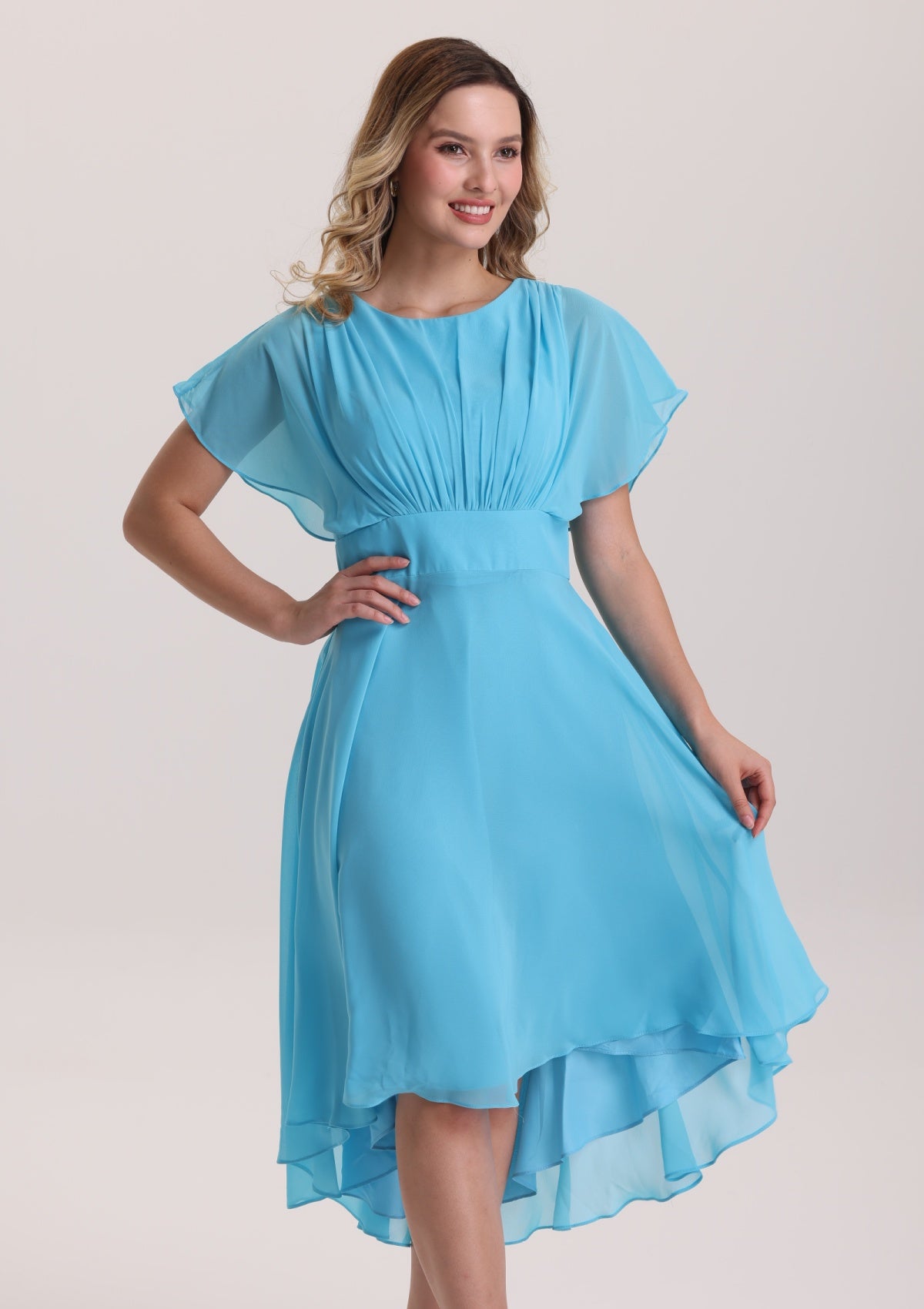 Elegant Scoop Neck High Low Design Mother of The Bride Dress