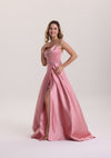 Illusion Plunging Neck Satin Prom Dress with Slit