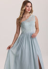 One Shoulder Asymmetrical Neck Lace Bridesmaid Dress