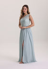 One Shoulder Asymmetrical Neck Lace Bridesmaid Dress