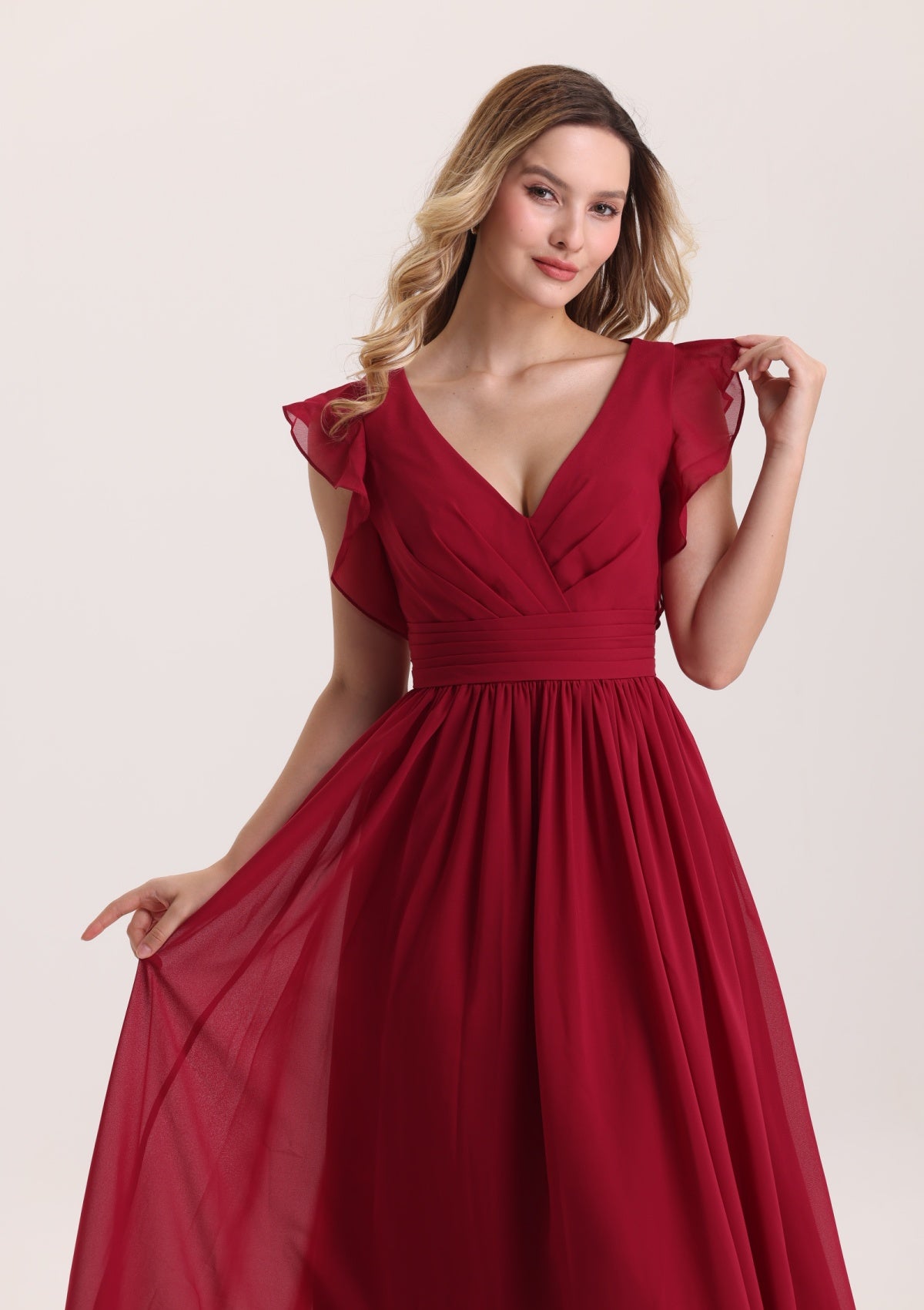 Elegant Ruffle Sleeves Chiffon Bridesmaid Dress
