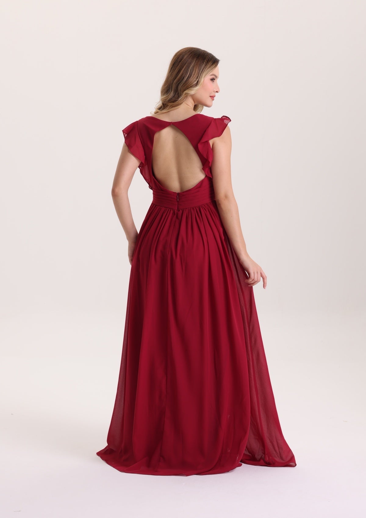 Elegant Ruffle Sleeves Chiffon Bridesmaid Dress