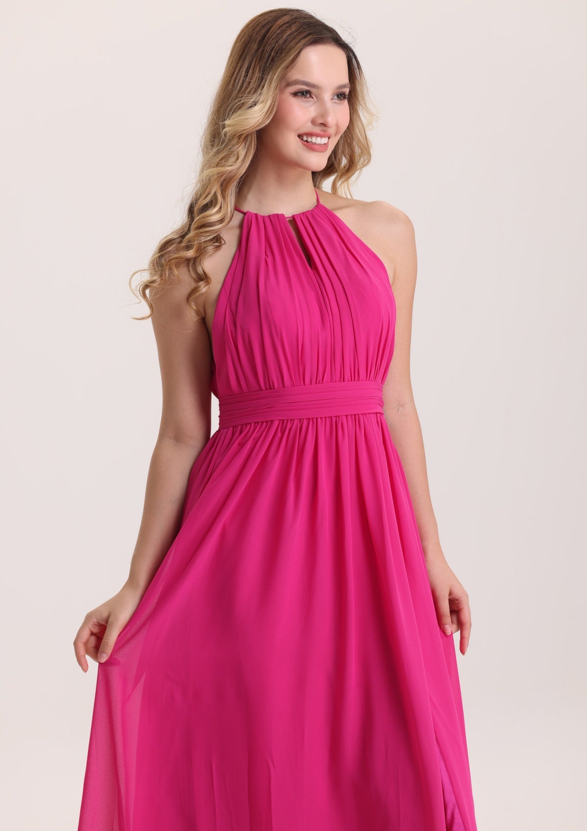 Romantic Halter Sleeveless Bridesmaid Dress with Slit