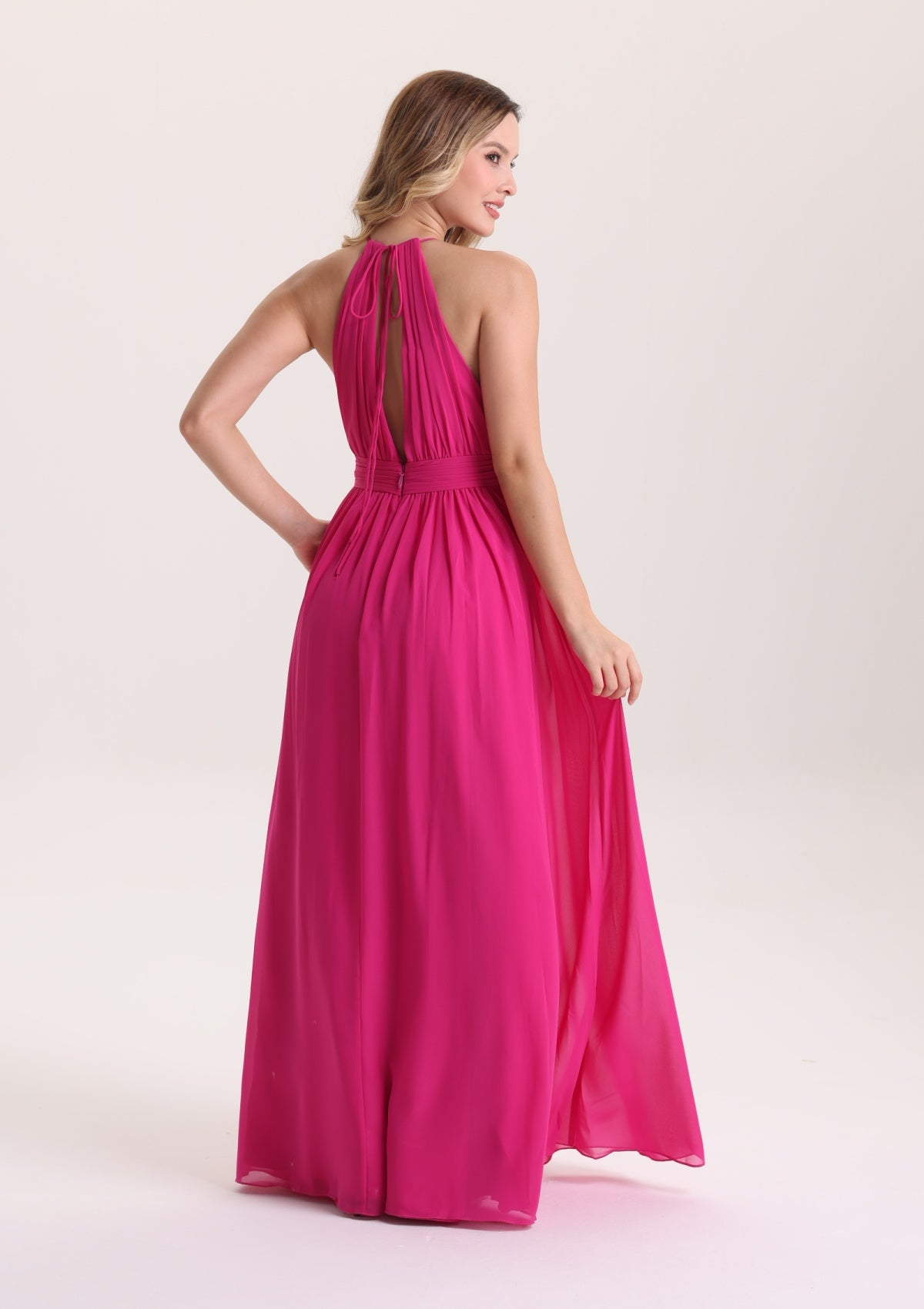 Romantic Halter Sleeveless Bridesmaid Dress with Slit