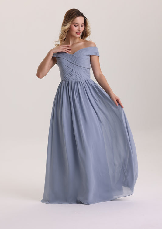 Chic Off Shoulder Pleated Chiffon Bridesmaid Dress