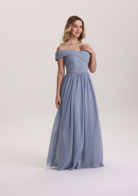 Chic Off Shoulder Pleated Chiffon Bridesmaid Dress