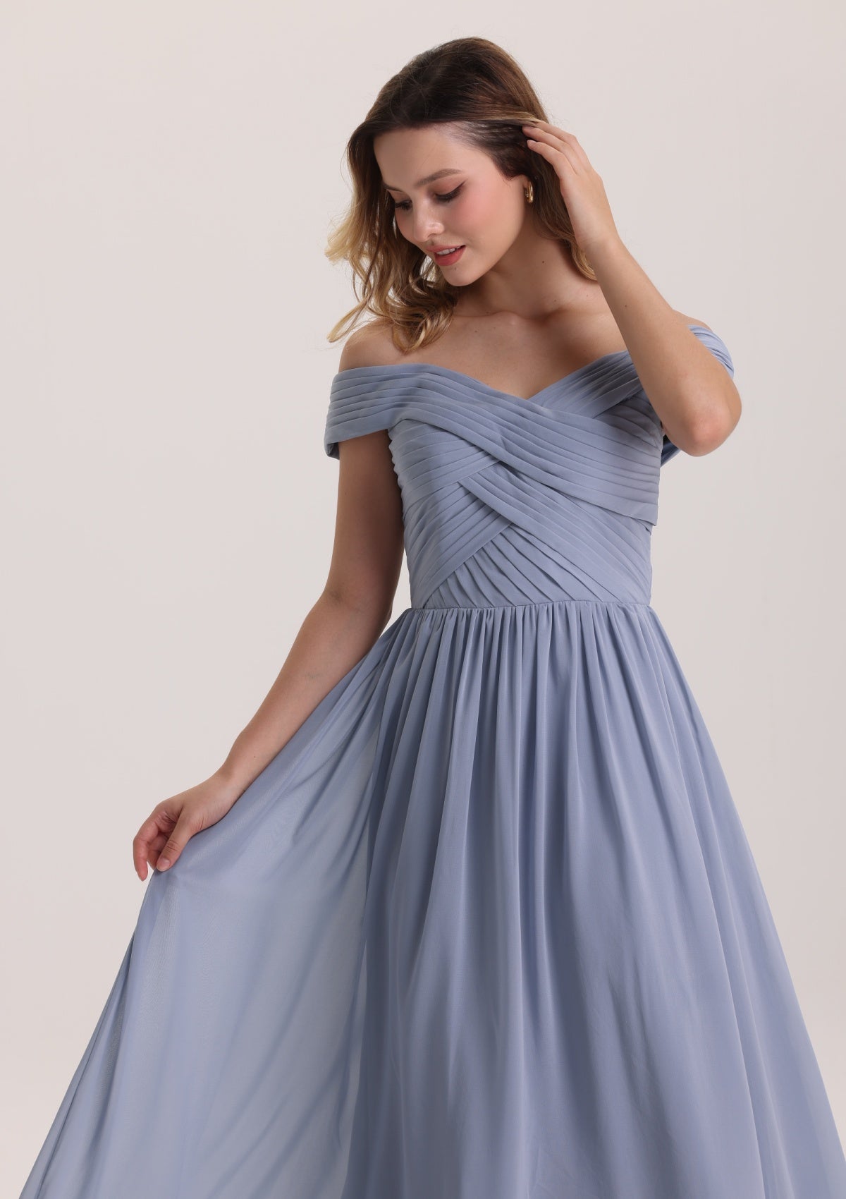 Chic Off Shoulder Pleated Chiffon Bridesmaid Dress
