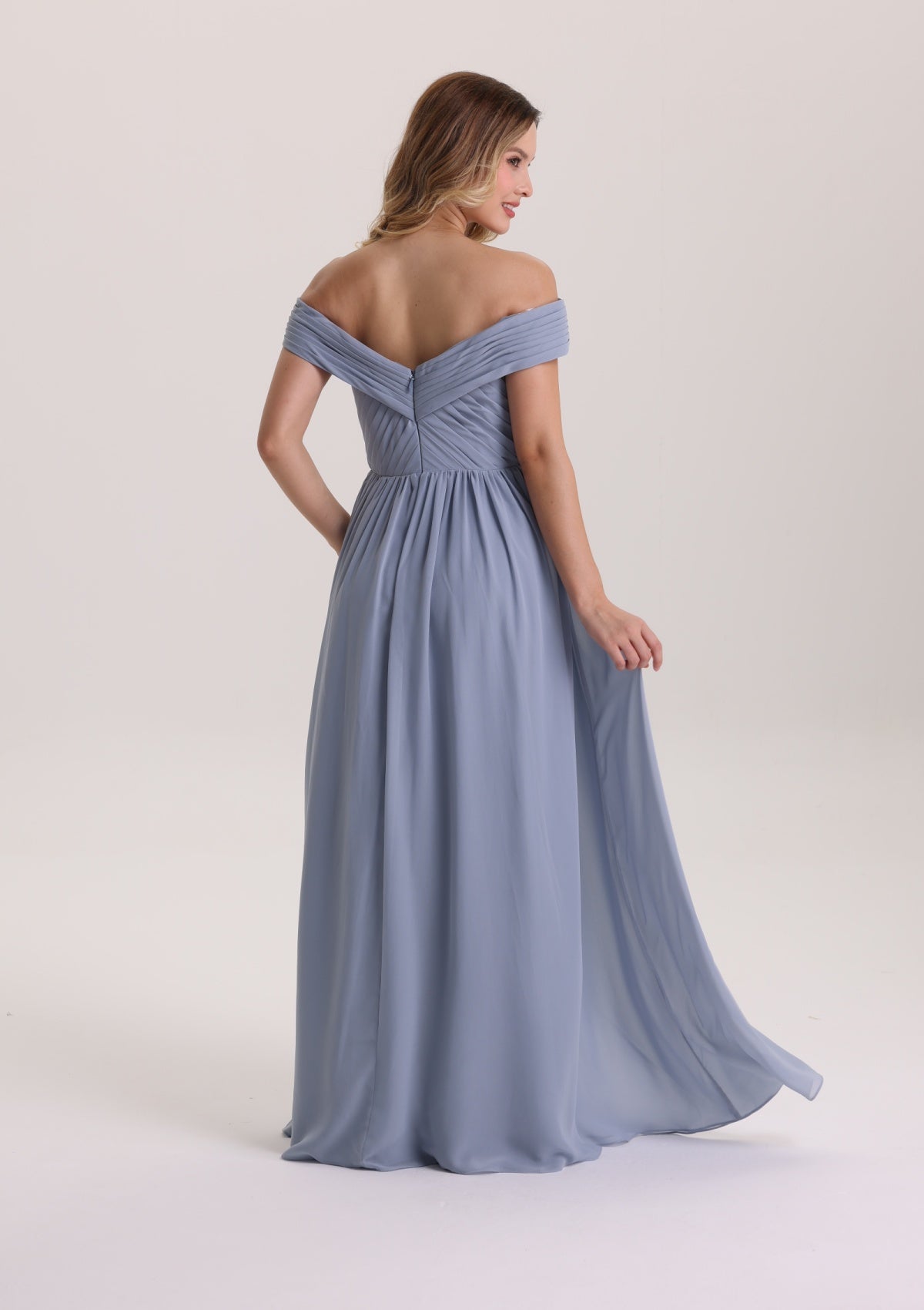 Chic Off Shoulder Pleated Chiffon Bridesmaid Dress