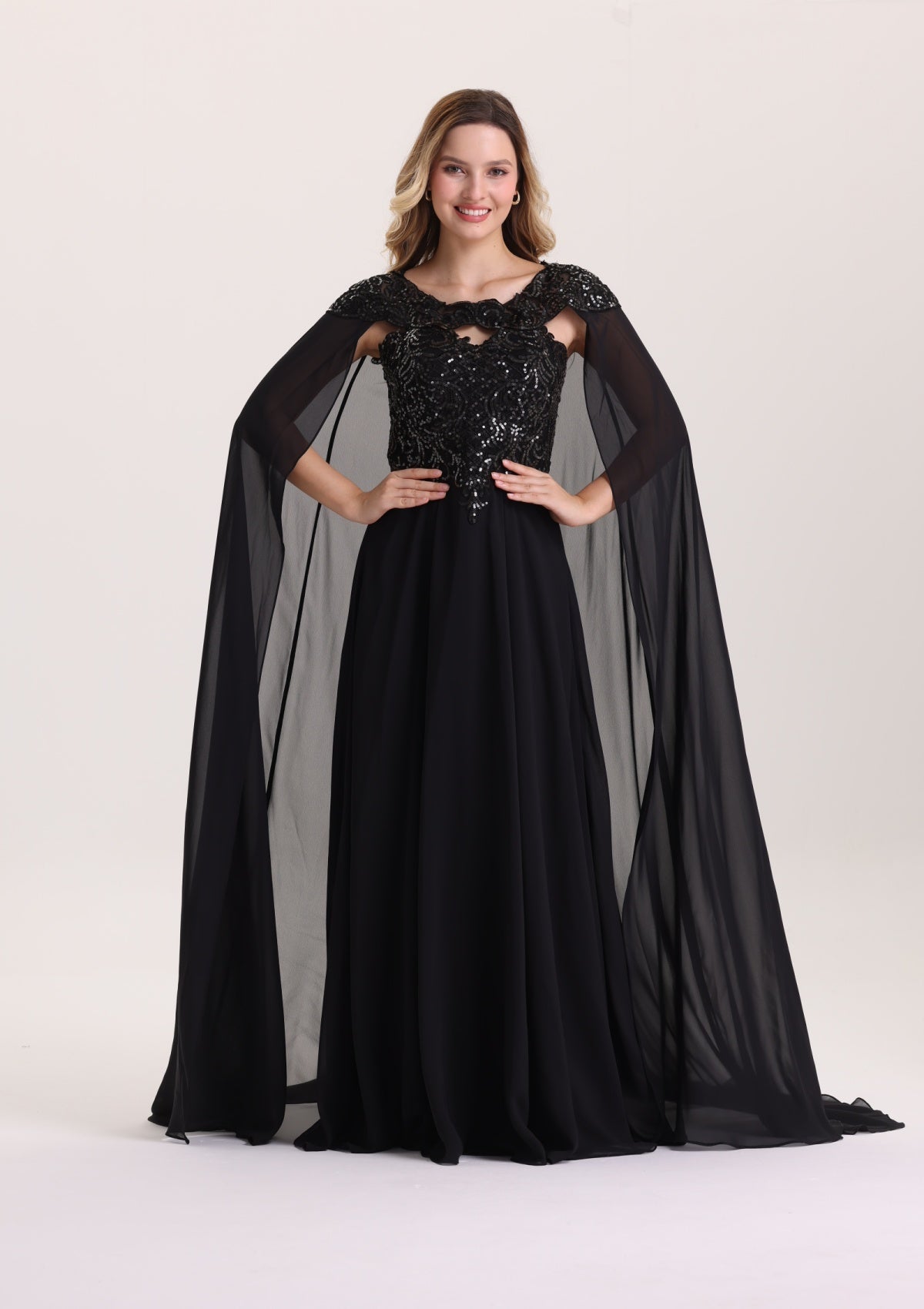 Elegant Sequin Scoop Neck Chiffon Evening Dress