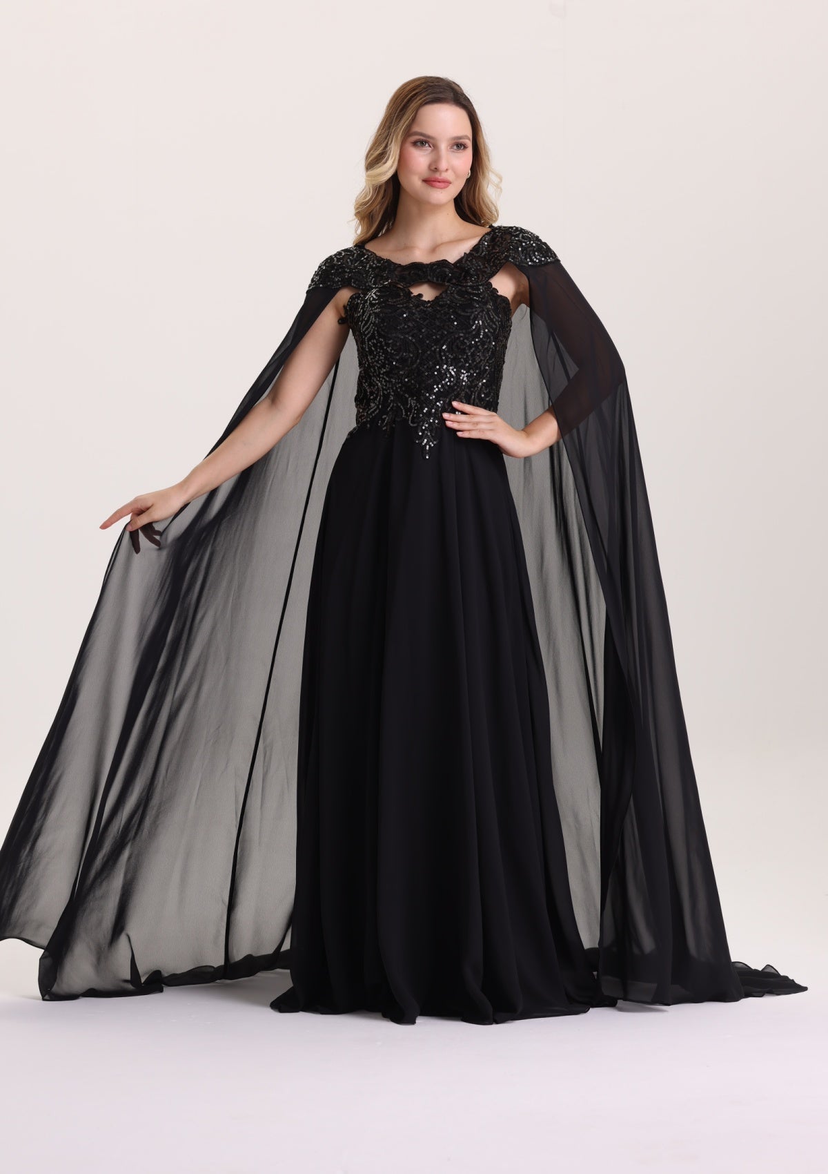 Elegant Sequin Scoop Neck Chiffon Evening Dress