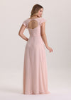 Pink Ruffle Cap Sleeves Chiffon Bridesmaid Dress with Slit