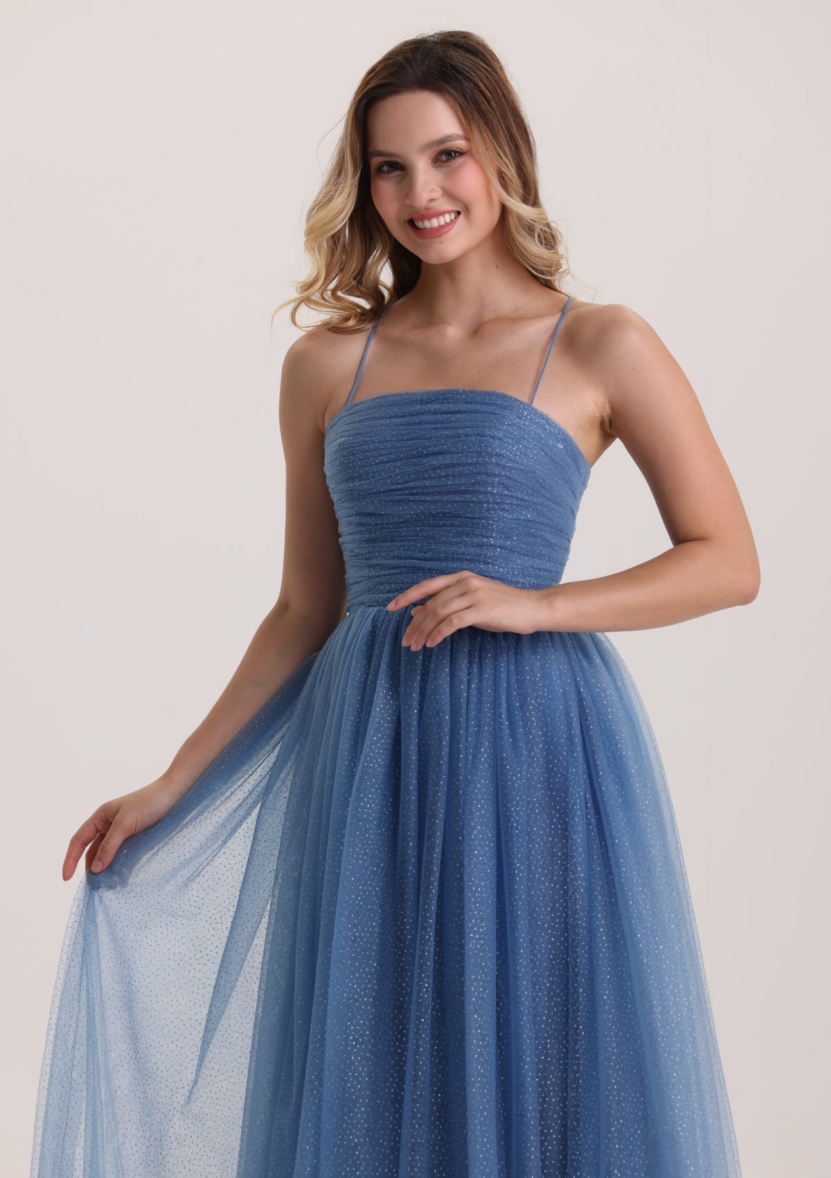 Chic Spaghetti Strap  Sequin Tulle Prom Dress