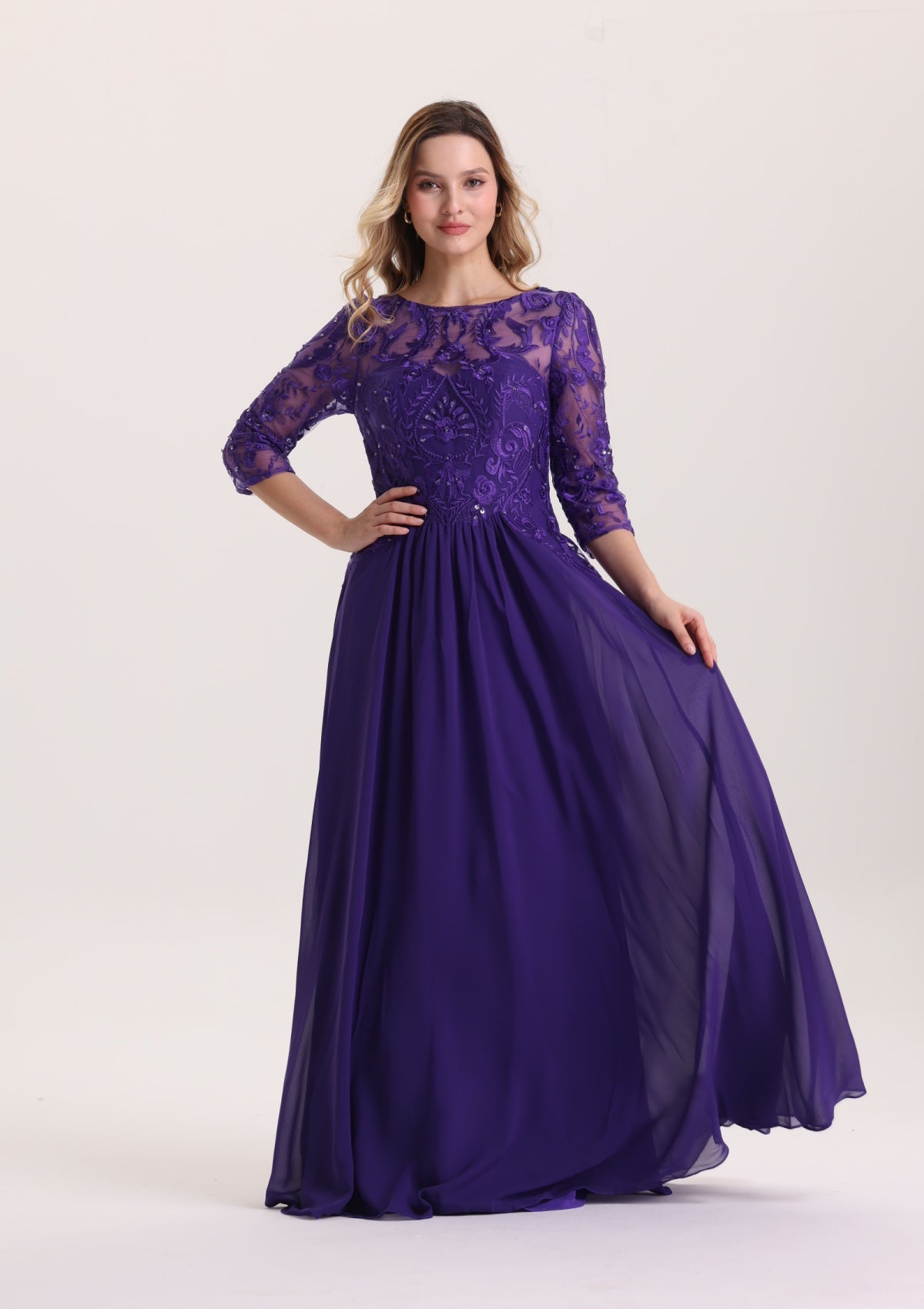 A LIne Scoop Neck Long Mother of The Bride Dress