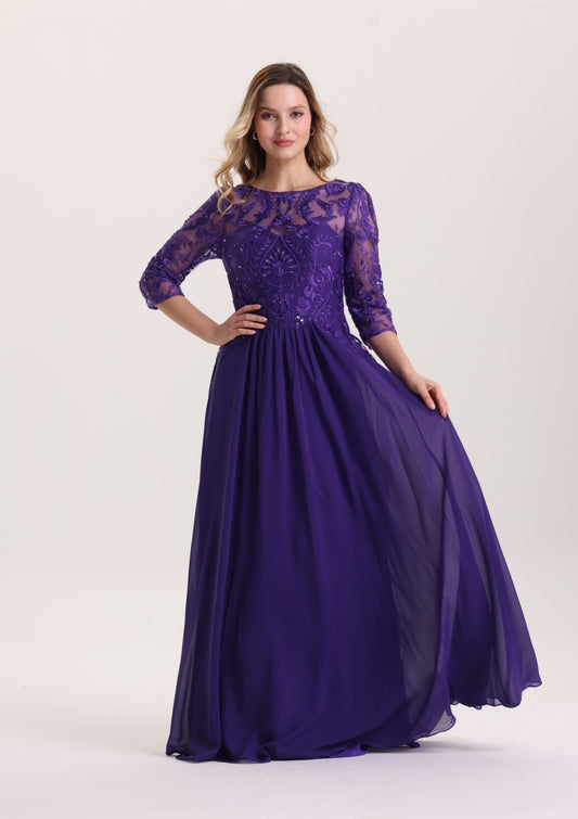 A LIne Scoop Neck Long Mother of The Bride Dress