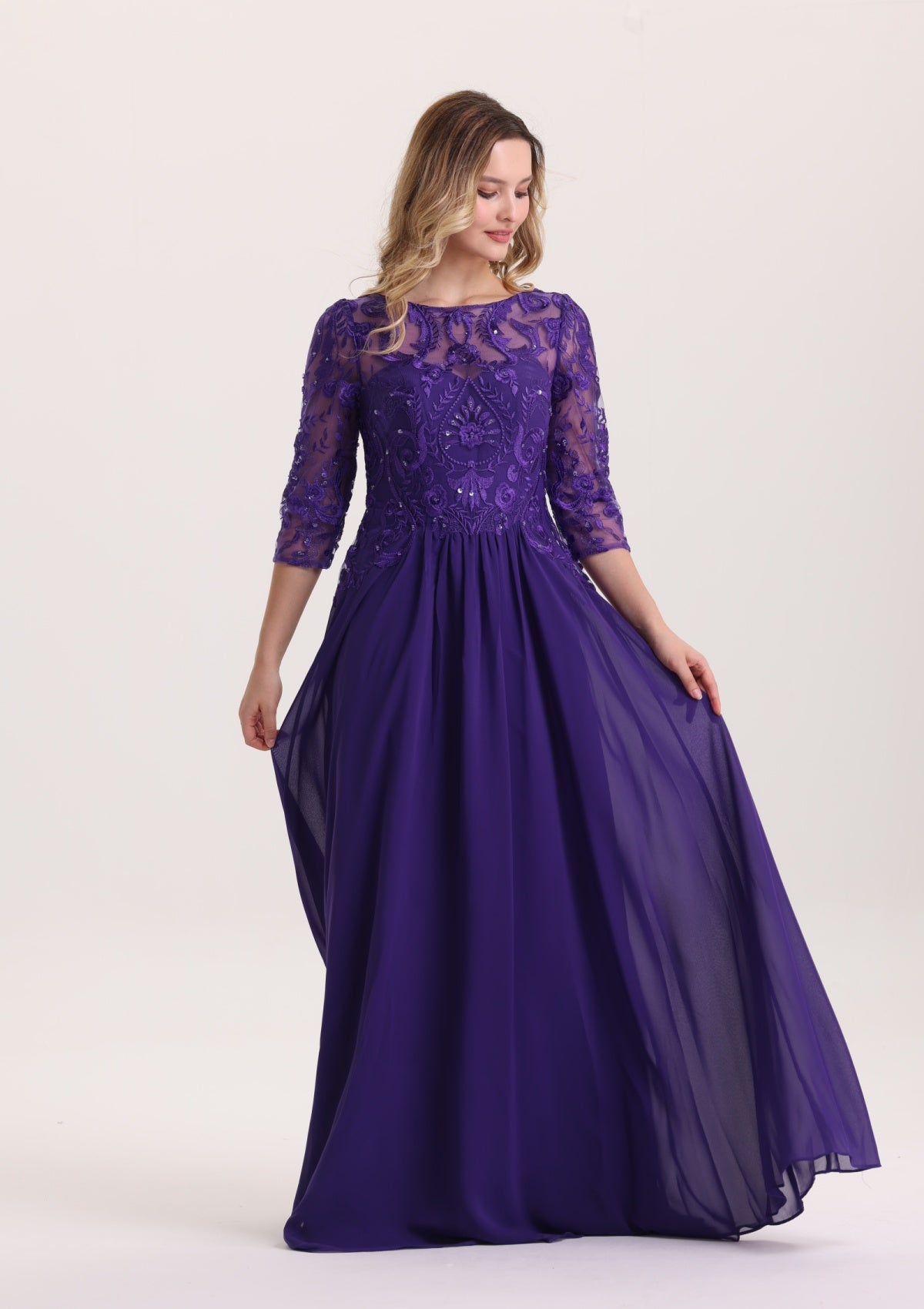 A LIne Scoop Neck Long Mother of The Bride Dress