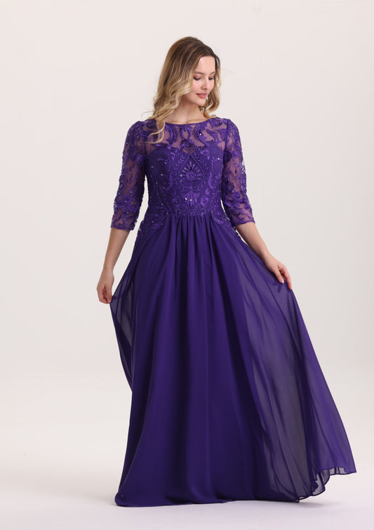 A LIne Scoop Neck Long Mother of The Bride Dress