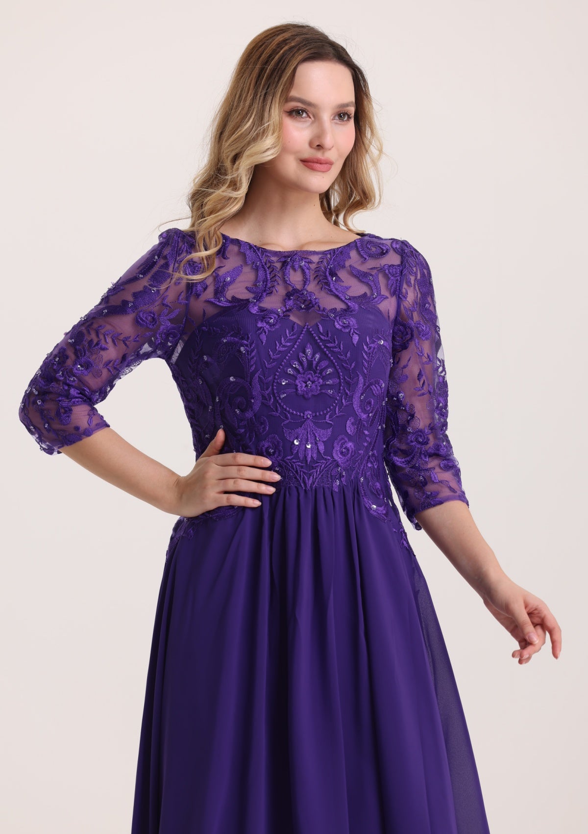 A LIne Scoop Neck Long Mother of The Bride Dress