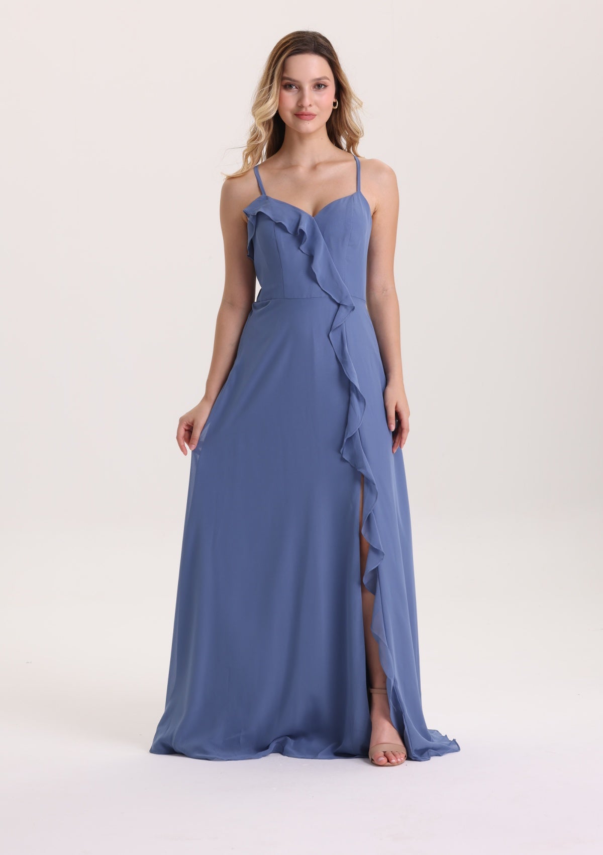 Classical Spaghetti Strap Ruffle Chiffon Bridesmaid Dress
