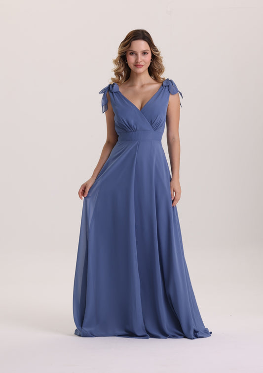 Bow Spaghetti Strap Chiffon Bridesmaid Dress