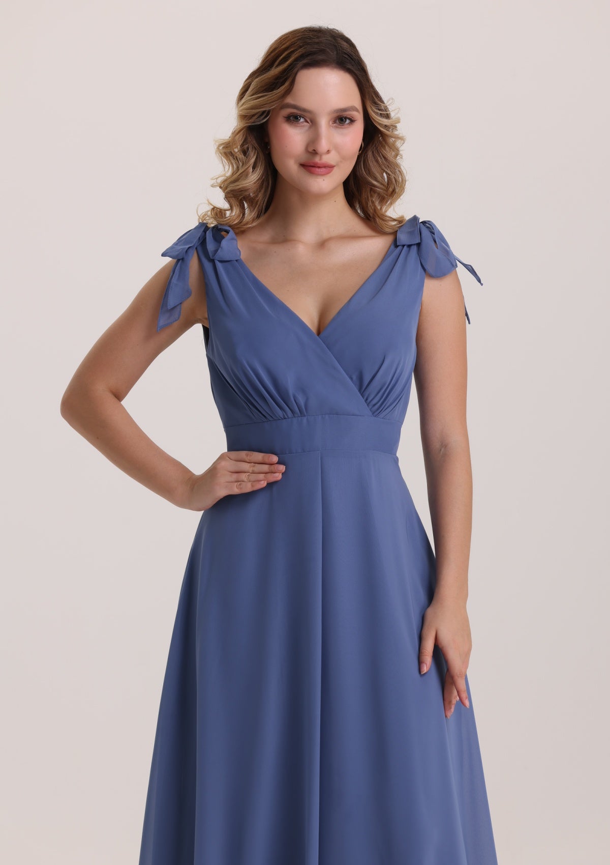 Bow Spaghetti Strap Chiffon Bridesmaid Dress