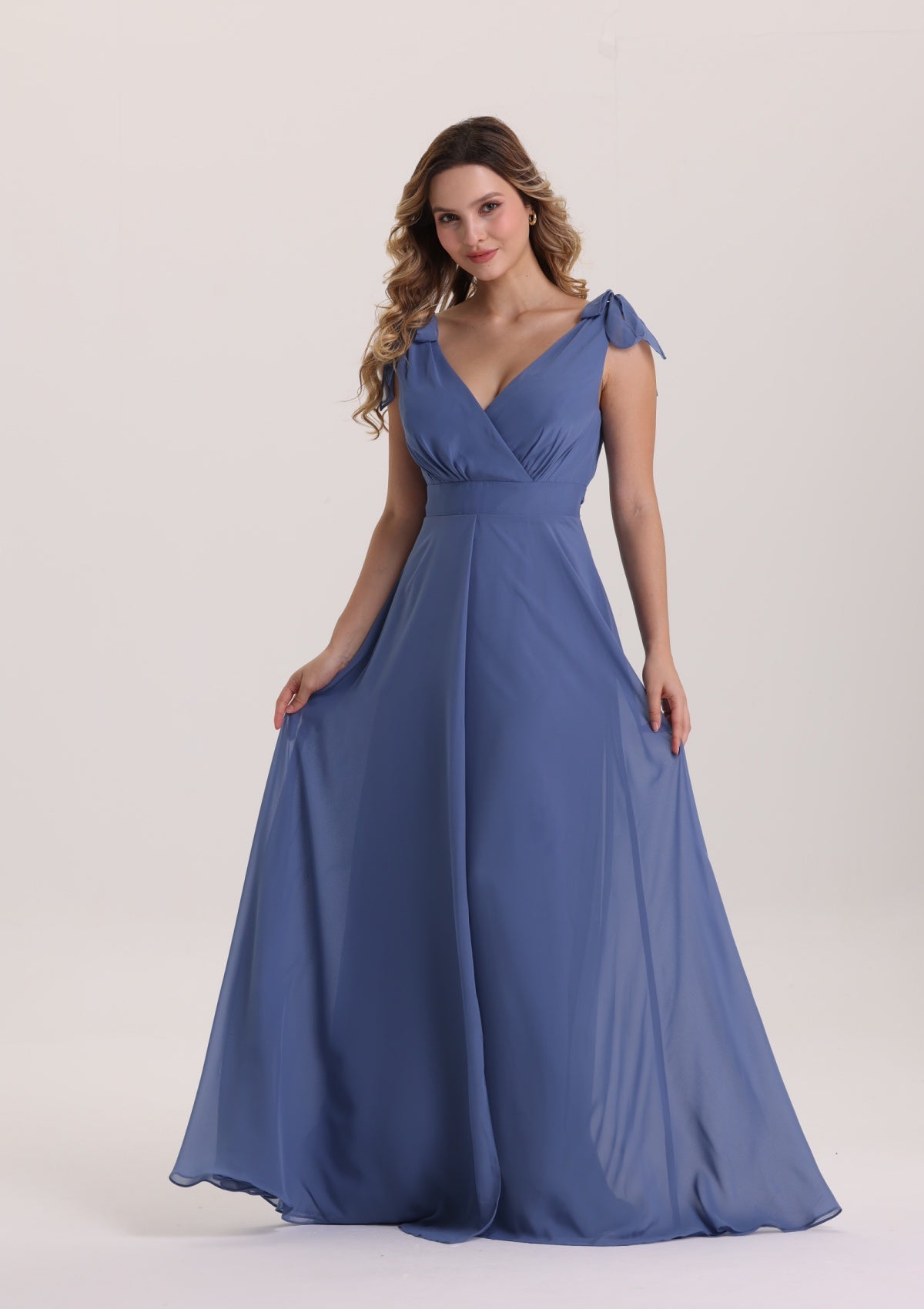 Bow Spaghetti Strap Chiffon Bridesmaid Dress