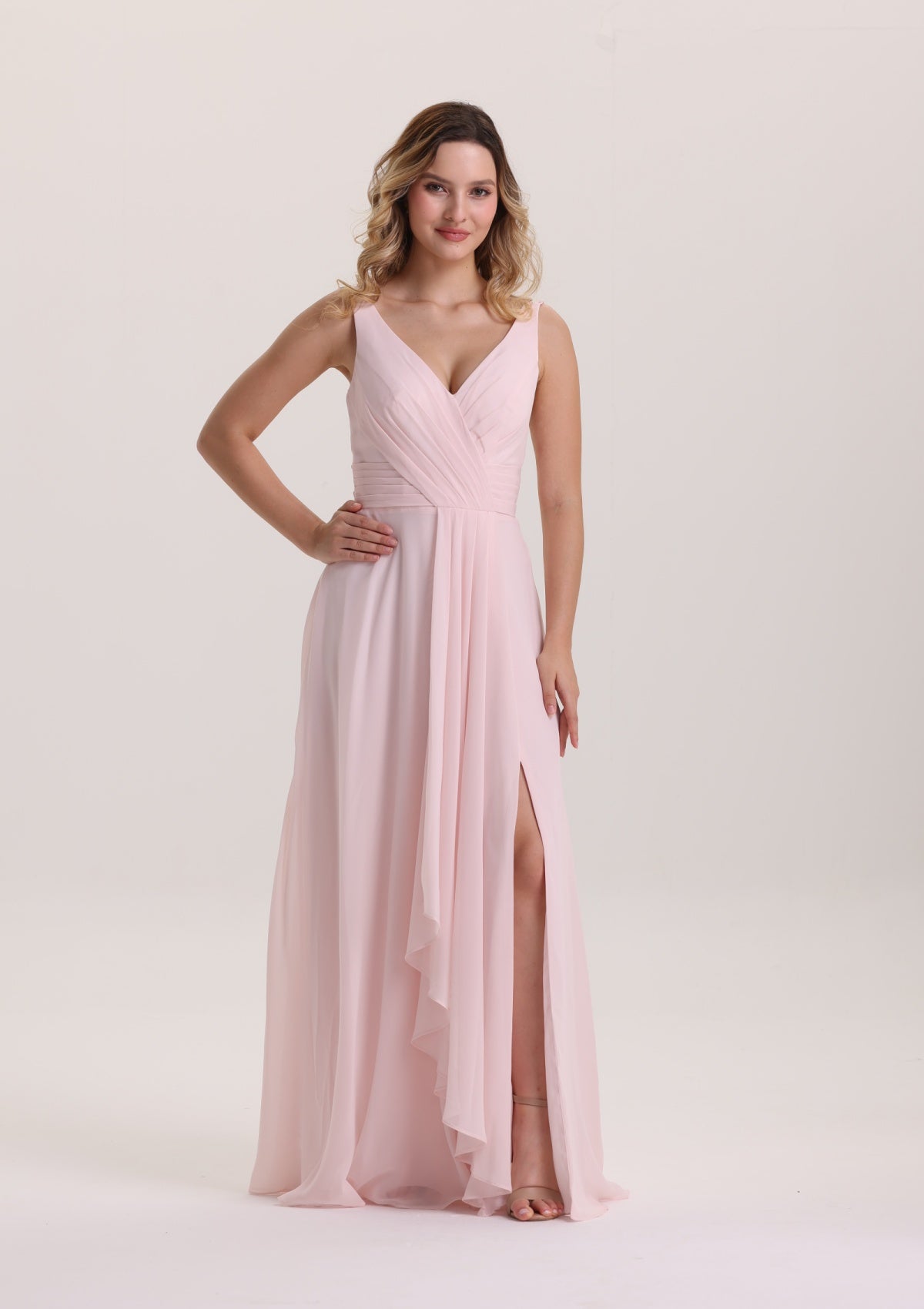 A Line Spaghetti Strap Ruffle Bridesmaid Dress